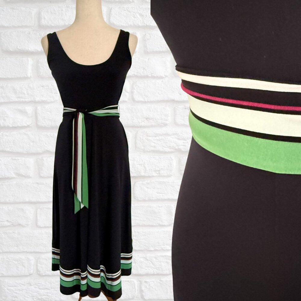 NWT White House Black Market Black Green Tank A-line Dress Sleeveless XXS Midi